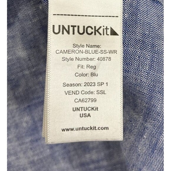 UNTUCKit Linen Shirt Men's 2XL Blue Short Sleeve Button Up Wrinkle Resistant - Picture 7 of 7